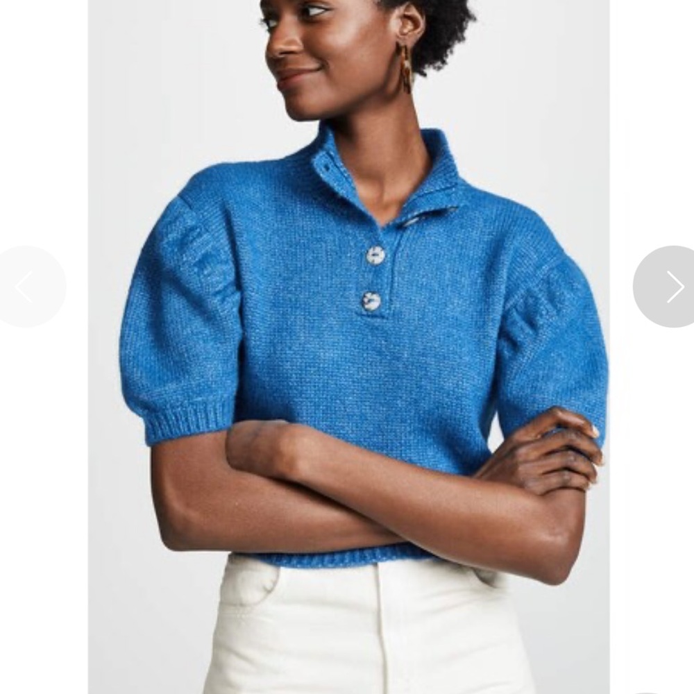 Rachel Comey Blue Puff-Sleeve Knit Polo Sweater